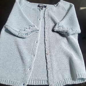 DKNY 100% Cotton blue 💙 ladies cardigan size M regular short sleeves